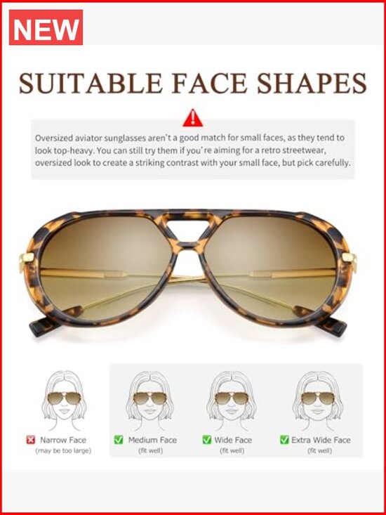 Amazon.com: ShadyVEU Oversized Super Dark Fashion Designer  Oversized Retro Aviator Sunglasses Metal Frame UV Protection